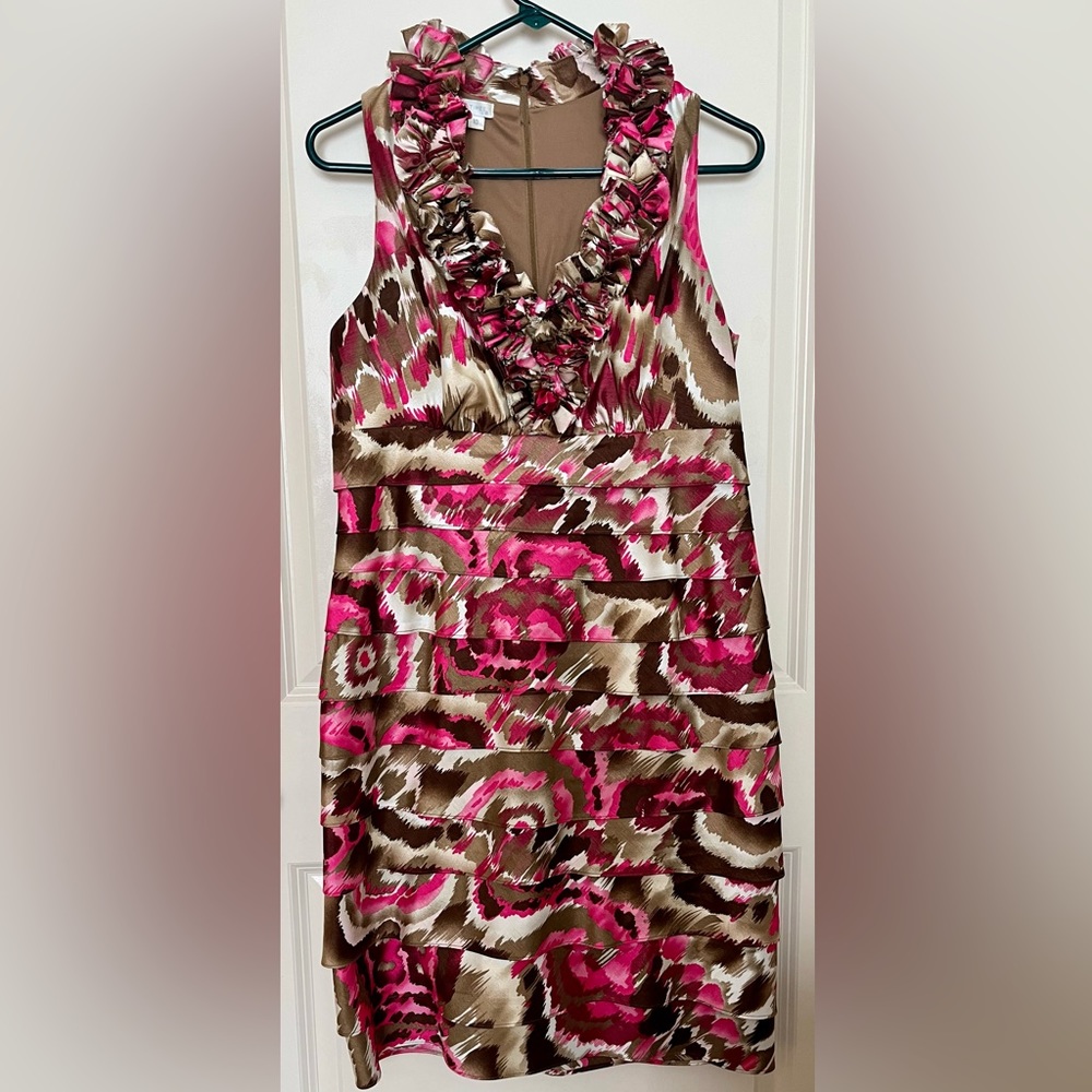 London Times Tiered V-Neck Dress Multicolored Size 10
